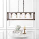 Zeniba 36" Linear Adjustable Iron/Seeded Glass Rustic Farmhouse LED Pendant - JONATHAN Y