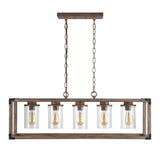 Zeniba 36" Linear Adjustable Iron/Seeded Glass Rustic Farmhouse LED Pendant - JONATHAN Y