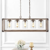 Zeniba 36" Linear Adjustable Iron/Seeded Glass Rustic Farmhouse LED Pendant - JONATHAN Y