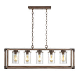 Zeniba 36" Linear Adjustable Iron/Seeded Glass Rustic Farmhouse LED Pendant - JONATHAN Y