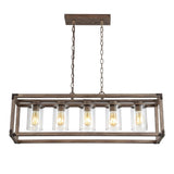 Zeniba 36" Linear Adjustable Iron/Seeded Glass Rustic Farmhouse LED Pendant - JONATHAN Y