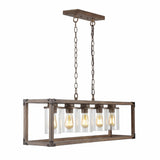 Zeniba 36" Linear Adjustable Iron/Seeded Glass Rustic Farmhouse LED Pendant - JONATHAN Y