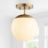 Marcel Bistro 7.75" Bohemian Farmhouse Iron/Frosted Glass LED Semi Flush Mount - JONATHAN Y