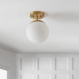 Marcel Bistro 7.75" Bohemian Farmhouse Iron/Frosted Glass LED Semi Flush Mount - JONATHAN Y