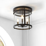 Ciel Simple Farmhouse 12.5" Metal/Glass Rustic Vintage LED Flush Mount - JONATHAN Y