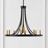 Dante Modern Iron Adjustable Wagon Wheel LED Chandelier with Downlight - JONATHAN Y