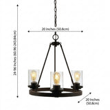 Coronet 20" 3-Light Iron/Seeded Glass Rustic Farmhouse LED Chandelier Oil Rubbed Bronze – DIM