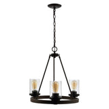 Coronet 20" 3-Light Iron/Seeded Glass Rustic Farmhouse LED Chandelier - JONATHAN Y