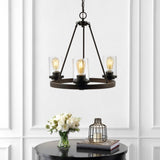Coronet 20" 3-Light Iron/Seeded Glass Rustic Farmhouse LED Chandelier - JONATHAN Y