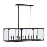 Paysan 35" Linear Adjustable Iron/Seeded Glass Rustic Farmhouse LED Pendant - JONATHAN Y