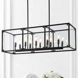 Paysan 35" Linear Adjustable Iron/Seeded Glass Rustic Farmhouse LED Pendant - JONATHAN Y