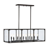 Paysan 35" Linear Adjustable Iron/Seeded Glass Rustic Farmhouse LED Pendant - JONATHAN Y