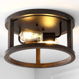Atelier 12.75" Iron Rustic Industrial LED Flush Mount - JONATHAN Y