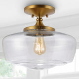Marfa 14" Glass/Iron Farmhouse Modern LED Flush Mount
