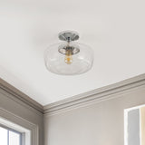 Marfa 14" Glass/Iron Farmhouse Modern LED Flush Mount