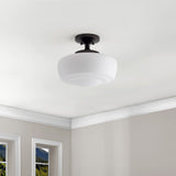 Marfa 14" Glass/Iron Farmhouse Modern LED Flush Mount