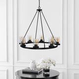 Coronet Iron/Seeded Glass Rustic Farmhouse LED Chandelier - JONATHAN Y