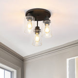 Jonah 12" Bohemian Farmhouse Iron/Seeded Glass LED Semi Flush Mount - JONATHAN Y