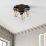 Nola 13" Bohemian Farmhouse Iron/Seeded Glass LED Semi Flush Mount - JONATHAN Y