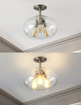 Lina 13.75" Modern Industrial Iron/Seeded Glass LED Semi Flush Mount - JONATHAN Y