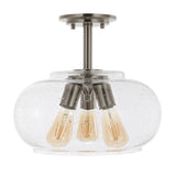 Lina 13.75" Modern Industrial Iron/Seeded Glass LED Semi Flush Mount - JONATHAN Y