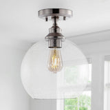Marla 9.75" Bohemian Farmhouse Iron/Seeded Glass LED Semi Flush Mount - JONATHAN Y