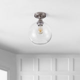 Marla 9.75" Bohemian Farmhouse Iron/Seeded Glass LED Semi Flush Mount - JONATHAN Y