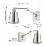 Cary 5.75" Iron Contemporary Swing Arm LED Wall Sconce Nickel – DIM
