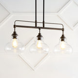 Marlowe 32.5" Farmhouse Industrial Iron/Glass Linear LED Pendant - JONATHAN Y