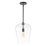 Hayes 11.25" Industrial Farmhouse Iron/Glass LED Pendant - JONATHAN Y