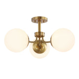 Olivier 23.5" 3-Light Bohemian Farmhouse Iron/Frosted Glass LED Semi Flush Mount - JONATHAN Y