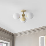 Olivier 23.5" 3-Light Bohemian Farmhouse Iron/Frosted Glass LED Semi Flush Mount