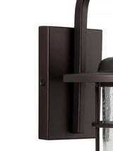 Westfield 10.5" Iron/Seeded Glass Rustic Industrial Cage LED Outdoor Lantern - JONATHAN Y