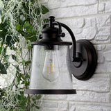 Marais 6.75" Iron/Seeded Glass Vintage Rustic LED Outdoor Lantern - JONATHAN Y