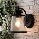 Marais 6.75" Iron/Seeded Glass Vintage Rustic LED Outdoor Lantern - JONATHAN Y