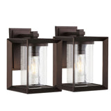 Vaughn 7.25" Iron/Glass Modern Rustic Cube LED Outdoor Lantern - JONATHAN Y