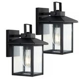 Bungalow 6.75" Iron/Seeded Glass Rustic Traditional Lantern LED Outdoor Lantern - JONATHAN Y
