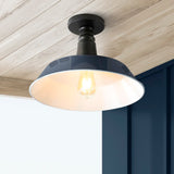 Camila 14" Classic Industrial Indoor/Outdoor Iron LED Semi Flush Mount
