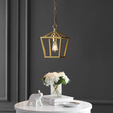 Oslin 8" Vintage Farmhouse Iron Chain Pagoda LED Pendant - JONATHAN Y