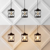 Marelle 6.5" Farmhouse Industrial Iron Filigree Caged Jar LED Pendant - JONATHAN Y
