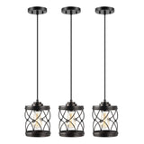 Marelle 6.5" Farmhouse Industrial Iron Filigree Caged Jar LED Pendant - JONATHAN Y
