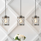Marelle 6.5" Farmhouse Industrial Iron Filigree Caged Jar LED Pendant - JONATHAN Y