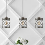 Marelle 6.5" Farmhouse Industrial Iron Filigree Caged Jar LED Pendant - JONATHAN Y