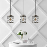 Marelle 6.5" Farmhouse Industrial Iron Filigree Caged Jar LED Pendant - JONATHAN Y