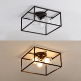 Kyle 14" 3-Light Modern Farmhouse Metal/Iron Open-Caged LED Flush Mount - JONATHAN Y