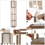 Etagere 63.5" Rustic Bohemian Wooden LED 3-Shelf Floor Lamp with Pull-Chain - JONATHAN Y