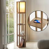 Etagere 63.5" Rustic Bohemian Wooden LED 3-Shelf Floor Lamp with Pull-Chain - JONATHAN Y