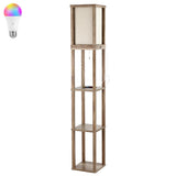 Etagere 63.5" Rustic Bohemian Wooden LED 3-Shelf Floor Lamp with Pull-Chain - JONATHAN Y