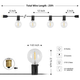 Indoor/Outdoor 25 ft. Contemporary Rustic Incandescent G40 Bistro Globe Bulb String Lights