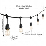Indoor/Outdoor 48 ft. Rustic Industrial LED S14 Edison Bulb String Lights Black / 15 Sockets – DIM